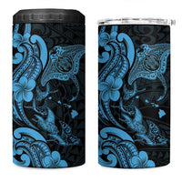Hawaiian Manta Rays 4 in 1 Can Cooler Tumbler Tribal Hibiscus Polynesian Tattoos Blue Color - Polynesian Pride