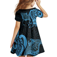 Hawaiian Manta Rays Family Matching Mermaid Dress and Hawaiian Shirt Tribal Hibiscus Polynesian Tattoos Blue Color - Polynesian Pride