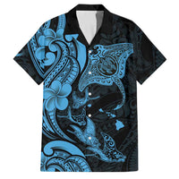 Hawaiian Manta Rays Family Matching Mermaid Dress and Hawaiian Shirt Tribal Hibiscus Polynesian Tattoos Blue Color - Polynesian Pride