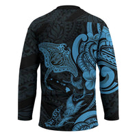 Hawaiian Manta Rays Hockey Jersey Tribal Hibiscus Polynesian Tattoos Blue Color LT03 - Polynesian Pride