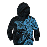 Hawaiian Manta Rays Kid Hoodie Tribal Hibiscus Polynesian Tattoos Blue Color LT03 - Polynesian Pride