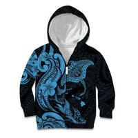 Hawaiian Manta Rays Kid Hoodie Tribal Hibiscus Polynesian Tattoos Blue Color LT03 Zip Hoodie Blue - Polynesian Pride