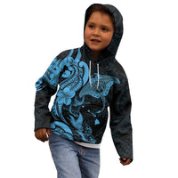 Hawaiian Manta Rays Kid Hoodie Tribal Hibiscus Polynesian Tattoos Blue Color LT03 - Polynesian Pride