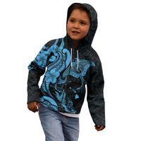 Hawaiian Manta Rays Kid Hoodie Tribal Hibiscus Polynesian Tattoos Blue Color LT03 - Polynesian Pride