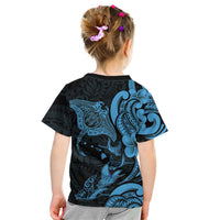 Hawaiian Manta Rays Kid T Shirt Tribal Hibiscus Polynesian Tattoos Blue Color LT03 - Polynesian Pride