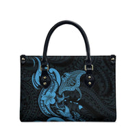 Hawaiian Manta Rays Leather Bag Tribal Hibiscus Polynesian Tattoos Blue Color - Polynesian Pride