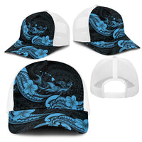 Hawaiian Manta Rays Mesh Trucker Cap Tribal Hibiscus Polynesian Tattoos Blue Color LT03 - Polynesian Pride