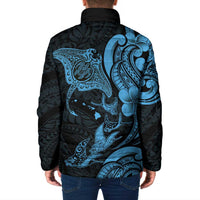 Hawaiian Manta Rays Padded Jacket Tribal Hibiscus Polynesian Tattoos Blue Color - Polynesian Pride
