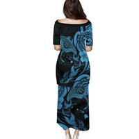 Hawaiian Manta Rays Puletasi Tribal Hibiscus Polynesian Tattoos Blue Color LT03 - Polynesian Pride