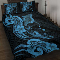 Hawaiian Manta Rays Quilt Bed Set Tribal Hibiscus Polynesian Tattoos Blue Color LT03 Blue - Polynesian Pride