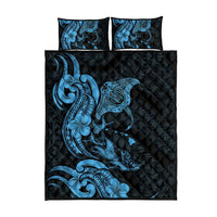 Hawaiian Manta Rays Quilt Bed Set Tribal Hibiscus Polynesian Tattoos Blue Color LT03 - Polynesian Pride