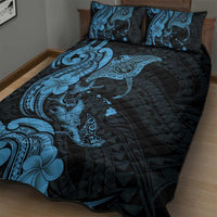 Hawaiian Manta Rays Quilt Bed Set Tribal Hibiscus Polynesian Tattoos Blue Color LT03 - Polynesian Pride