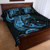Hawaiian Manta Rays Quilt Bed Set Tribal Hibiscus Polynesian Tattoos Blue Color LT03 - Polynesian Pride