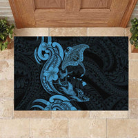 Hawaiian Manta Rays Rubber Doormat Tribal Hibiscus Polynesian Tattoos Blue Color LT03 Blue - Polynesian Pride