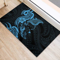 Hawaiian Manta Rays Rubber Doormat Tribal Hibiscus Polynesian Tattoos Blue Color LT03 - Polynesian Pride