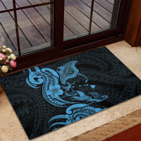 Hawaiian Manta Rays Rubber Doormat Tribal Hibiscus Polynesian Tattoos Blue Color LT03 - Polynesian Pride
