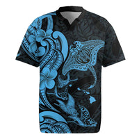 Hawaiian Manta Rays Rugby Jersey Tribal Hibiscus Polynesian Tattoos Blue Color LT03 Blue - Polynesian Pride