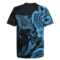 Hawaiian Manta Rays Rugby Jersey Tribal Hibiscus Polynesian Tattoos Blue Color LT03 - Polynesian Pride