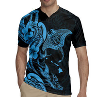 Hawaiian Manta Rays Rugby Jersey Tribal Hibiscus Polynesian Tattoos Blue Color LT03 - Polynesian Pride