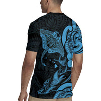 Hawaiian Manta Rays Rugby Jersey Tribal Hibiscus Polynesian Tattoos Blue Color LT03 - Polynesian Pride