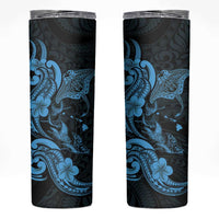 Hawaiian Manta Rays Skinny Tumbler Tribal Hibiscus Polynesian Tattoos Blue Color - Polynesian Pride