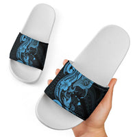 Hawaiian Manta Rays Slide Sandals Tribal Hibiscus Polynesian Tattoos Blue Color - Polynesian Pride