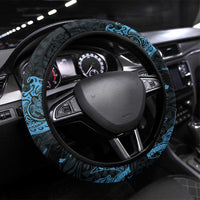 Hawaiian Manta Rays Steering Wheel Cover Tribal Hibiscus Polynesian Tattoos Blue Color LT03 Universal Fit Blue - Polynesian Pride