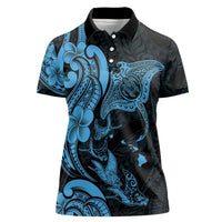 Hawaiian Manta Rays Women Polo Shirt Tribal Hibiscus Polynesian Tattoos Blue Color LT03 Female Blue - Polynesian Pride