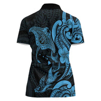 Hawaiian Manta Rays Women Polo Shirt Tribal Hibiscus Polynesian Tattoos Blue Color LT03 - Polynesian Pride