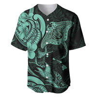 Hawaiian Manta Rays Baseball Jersey Tribal Hibiscus Polynesian Tattoos Turquoise Color LT03 Turquoise - Polynesian Pride