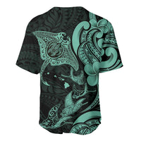 Hawaiian Manta Rays Baseball Jersey Tribal Hibiscus Polynesian Tattoos Turquoise Color LT03 - Polynesian Pride