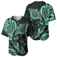 Hawaiian Manta Rays Baseball Jersey Tribal Hibiscus Polynesian Tattoos Turquoise Color LT03 - Polynesian Pride