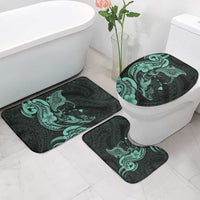 Hawaiian Manta Rays Bathroom Set Tribal Hibiscus Polynesian Tattoos Turquoise Color - Polynesian Pride