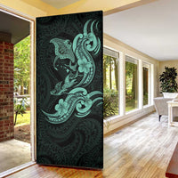 Hawaiian Manta Rays Door Cover Tribal Hibiscus Polynesian Tattoos Turquoise Color - Polynesian Pride