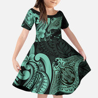 Hawaiian Manta Rays Family Matching Mermaid Dress and Hawaiian Shirt Tribal Hibiscus Polynesian Tattoos Turquoise Color - Polynesian Pride