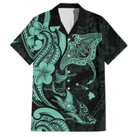 Hawaiian Manta Rays Family Matching Mermaid Dress and Hawaiian Shirt Tribal Hibiscus Polynesian Tattoos Turquoise Color - Polynesian Pride