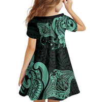 Hawaiian Manta Rays Family Matching Puletasi and Hawaiian Shirt Tribal Hibiscus Polynesian Tattoos Turquoise Color - Polynesian Pride