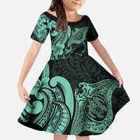 Hawaiian Manta Rays Family Matching Tank Maxi Dress and Hawaiian Shirt Tribal Hibiscus Polynesian Tattoos Turquoise Color - Polynesian Pride