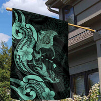 Hawaiian Manta Rays Garden Flag Tribal Hibiscus Polynesian Tattoos Turquoise Color - Polynesian Pride