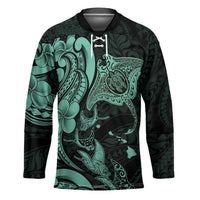 Hawaiian Manta Rays Hockey Jersey Tribal Hibiscus Polynesian Tattoos Turquoise Color LT03 Unisex Turquoise - Polynesian Pride