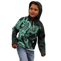 Hawaiian Manta Rays Kid Hoodie Tribal Hibiscus Polynesian Tattoos Turquoise Color - Polynesian Pride