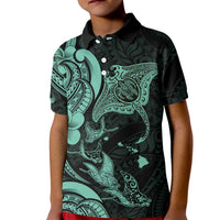 Hawaiian Manta Rays Kid Polo Shirt Tribal Hibiscus Polynesian Tattoos Turquoise Color LT03 Kid Turquoise - Polynesian Pride