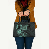 Hawaiian Manta Rays Leather Bag Tribal Hibiscus Polynesian Tattoos Turquoise Color - Polynesian Pride