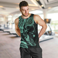 Hawaiian Manta Rays Men Tank Top Tribal Hibiscus Polynesian Tattoos Turquoise Color - Polynesian Pride