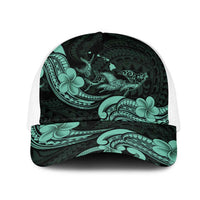 Hawaiian Manta Rays Mesh Trucker Cap Tribal Hibiscus Polynesian Tattoos Turquoise Color LT03 One Size White Turquoise - Polynesian Pride