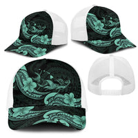 Hawaiian Manta Rays Mesh Trucker Cap Tribal Hibiscus Polynesian Tattoos Turquoise Color LT03 - Polynesian Pride