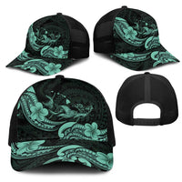 Hawaiian Manta Rays Mesh Trucker Cap Tribal Hibiscus Polynesian Tattoos Turquoise Color LT03 - Polynesian Pride