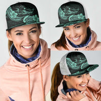 Hawaiian Manta Rays Mesh Trucker Cap Tribal Hibiscus Polynesian Tattoos Turquoise Color LT03 - Polynesian Pride