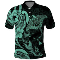 Hawaiian Manta Rays Polo Shirt Tribal Hibiscus Polynesian Tattoos Turquoise Color LT03 Turquoise - Polynesian Pride