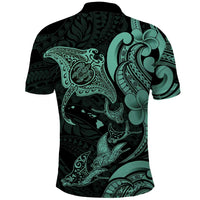 Hawaiian Manta Rays Polo Shirt Tribal Hibiscus Polynesian Tattoos Turquoise Color LT03 - Polynesian Pride